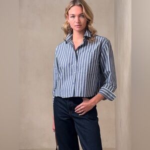 Banana Republic Women's Striped Cropped Dress Shirt boxy crop Button Down